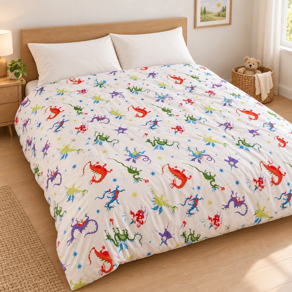 Garnet Hill Dragon Wizard Novelty Print 100% Cotton Duvet Cover Queen Full